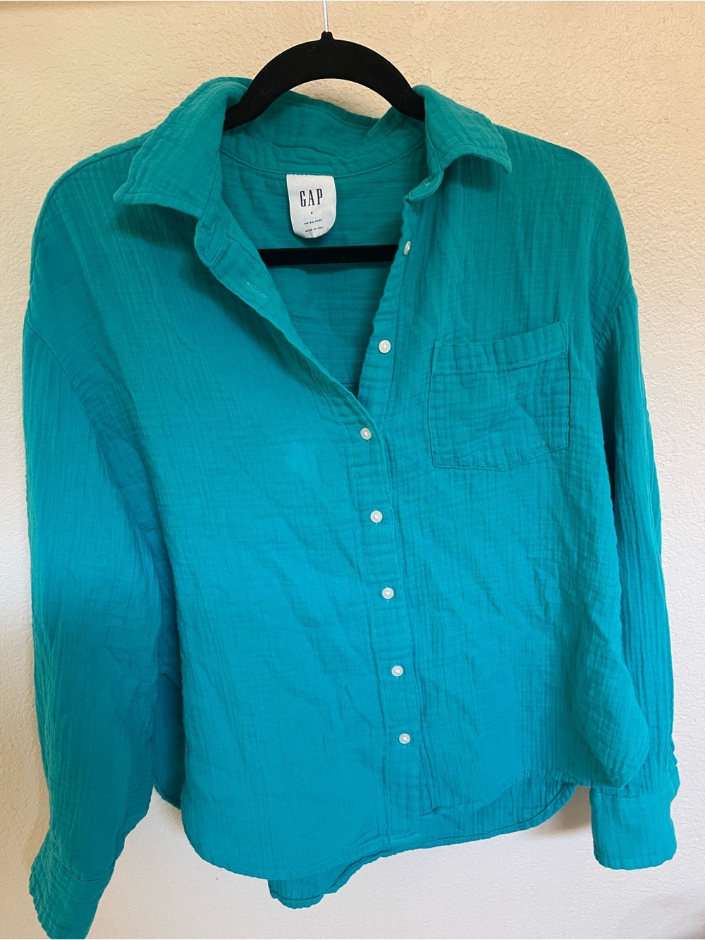 GAP Women's Teal Button-Up Oversized Gauze Shirt